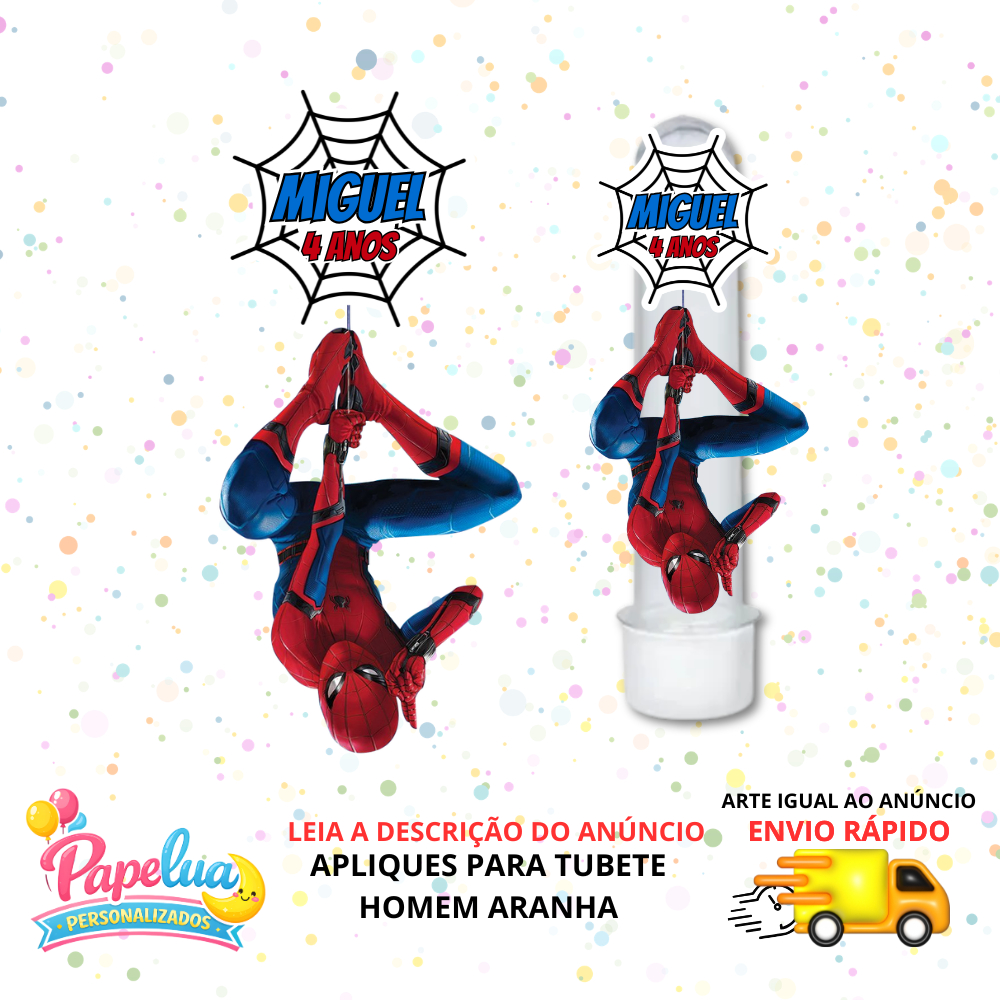 Apliques para Tubete Homem Aranha personalizado (já vai recortado) – Lembrancinha Festa Infantil