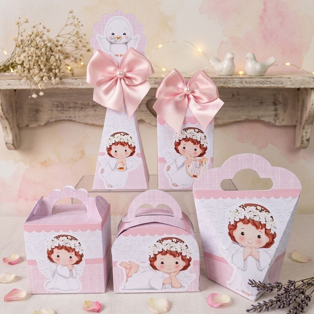 Kit Personalizados BATIZADO ANJINHA ROSA MENINA Pegue e Monte Caixinhas Lembrancinhas Festa Infantil Aniversário
