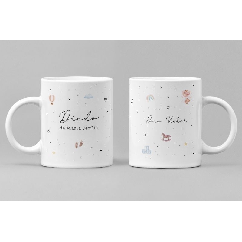Caneca personalizada Dindos, dinda e dindo, batizado