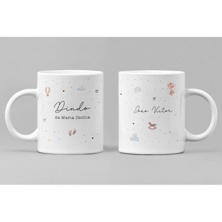 Caneca personalizada Dindos, dinda e dindo, batizado