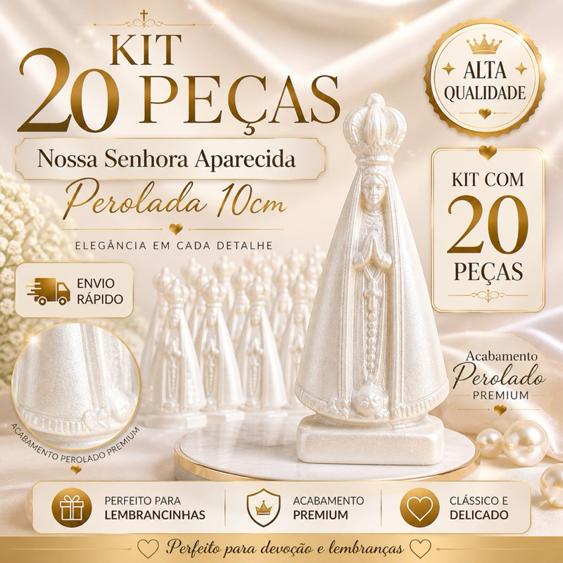 Kit Com 20 Nossa Senhora Aparecida 10cm Perolada , lembrancinha de Casamento e Batizado