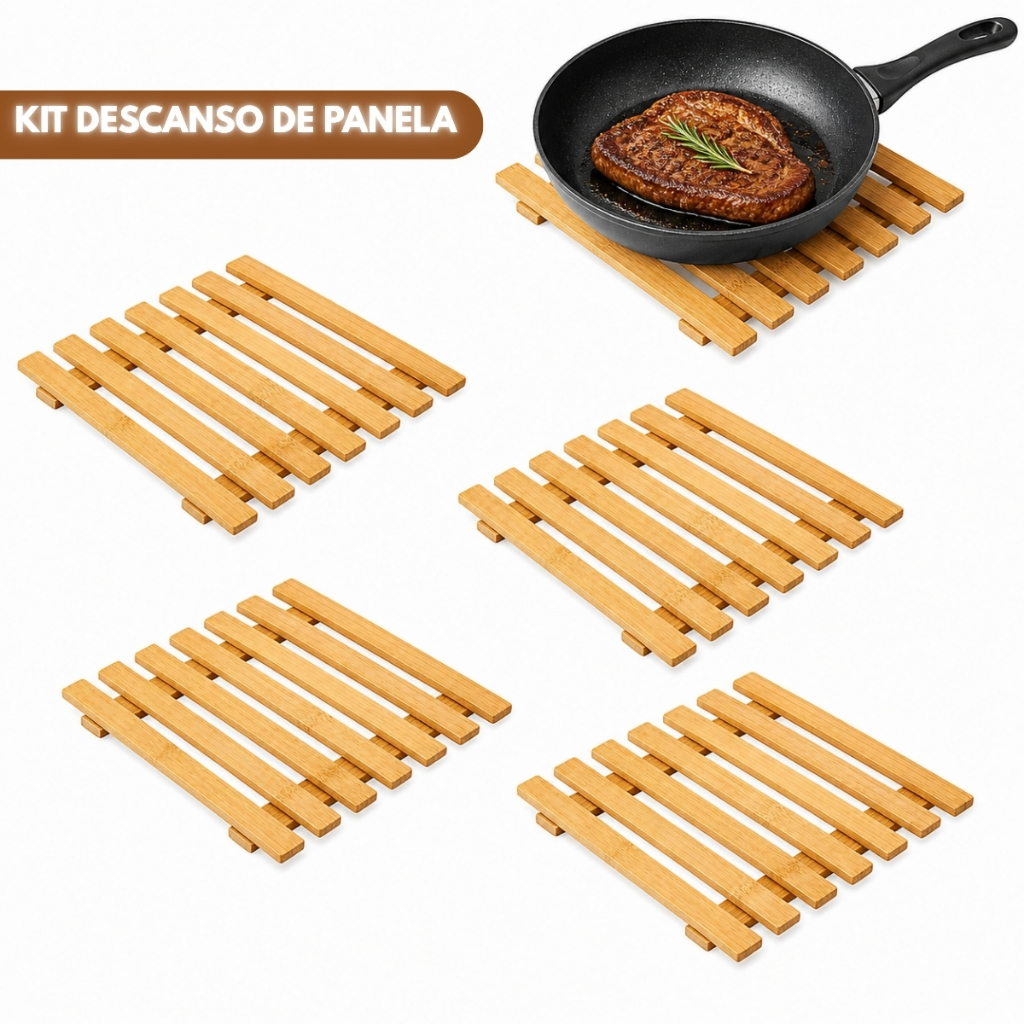 Kit 2, 3 ou 4 Descanso de Panela de Bambu Ecológico Mesa Posta