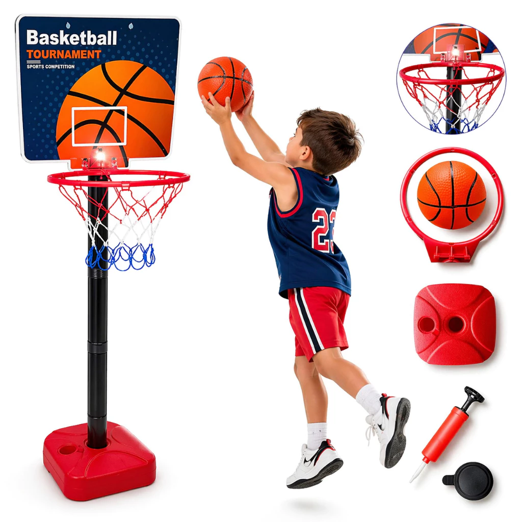 Jogo de Basquete Infantil com Cesta Ajustável, Bola e Inflador – Brinquedo Esportivo para Crianças — imagem 1