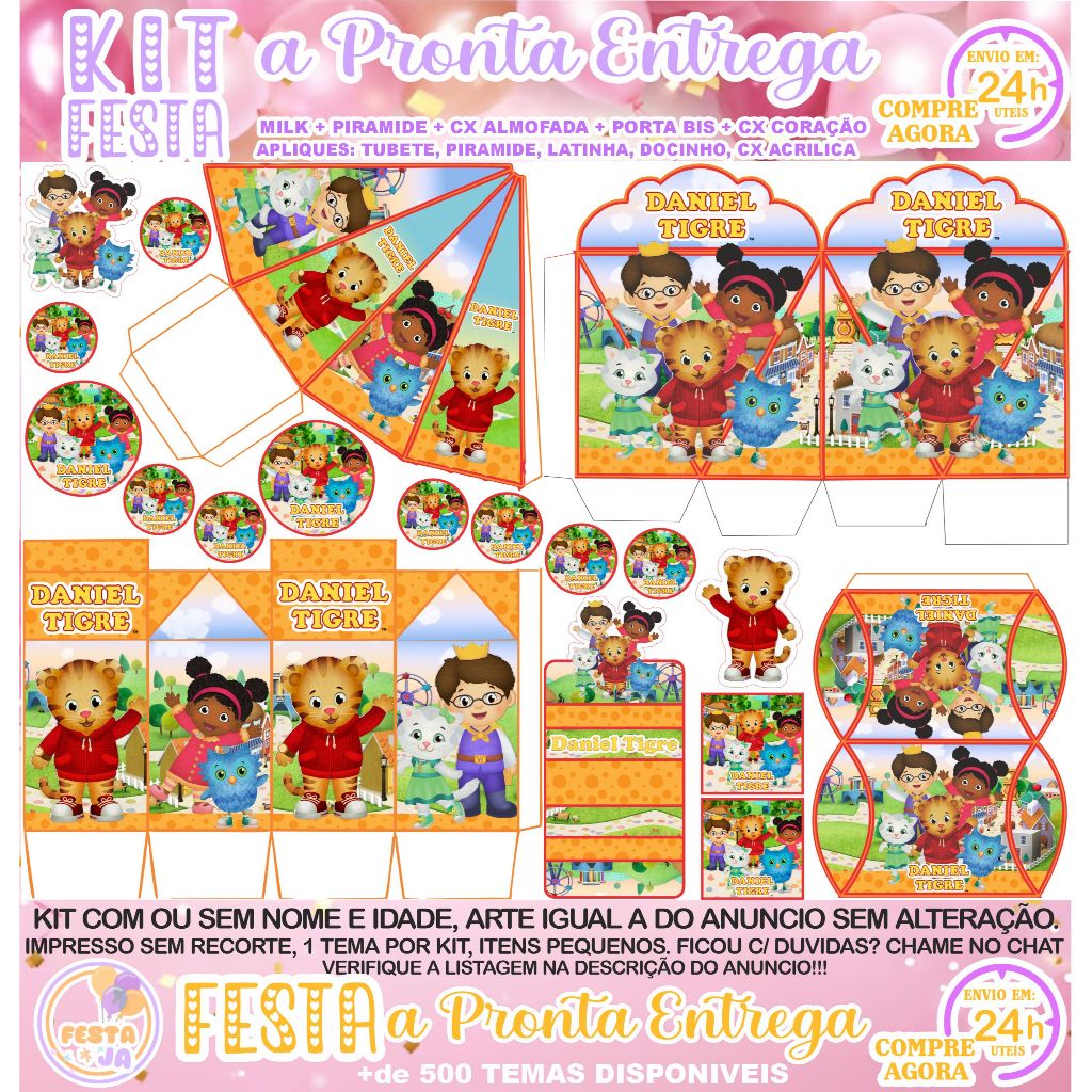 95 OU 190 ITENS KIT FESTA DANIEL TIGRE - LEMBRANCINHAS DANIEL TIGRE- ENVIO EM 24H UTEIS