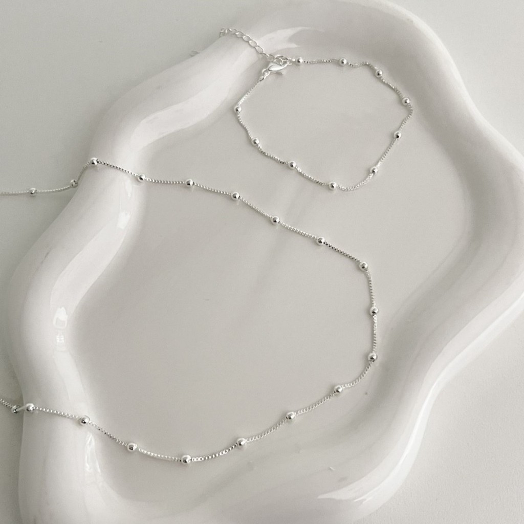 Conjunto Feminino Colar e Pulseira Prata 925 Bolinhas Delicadas Semijoia Elegante