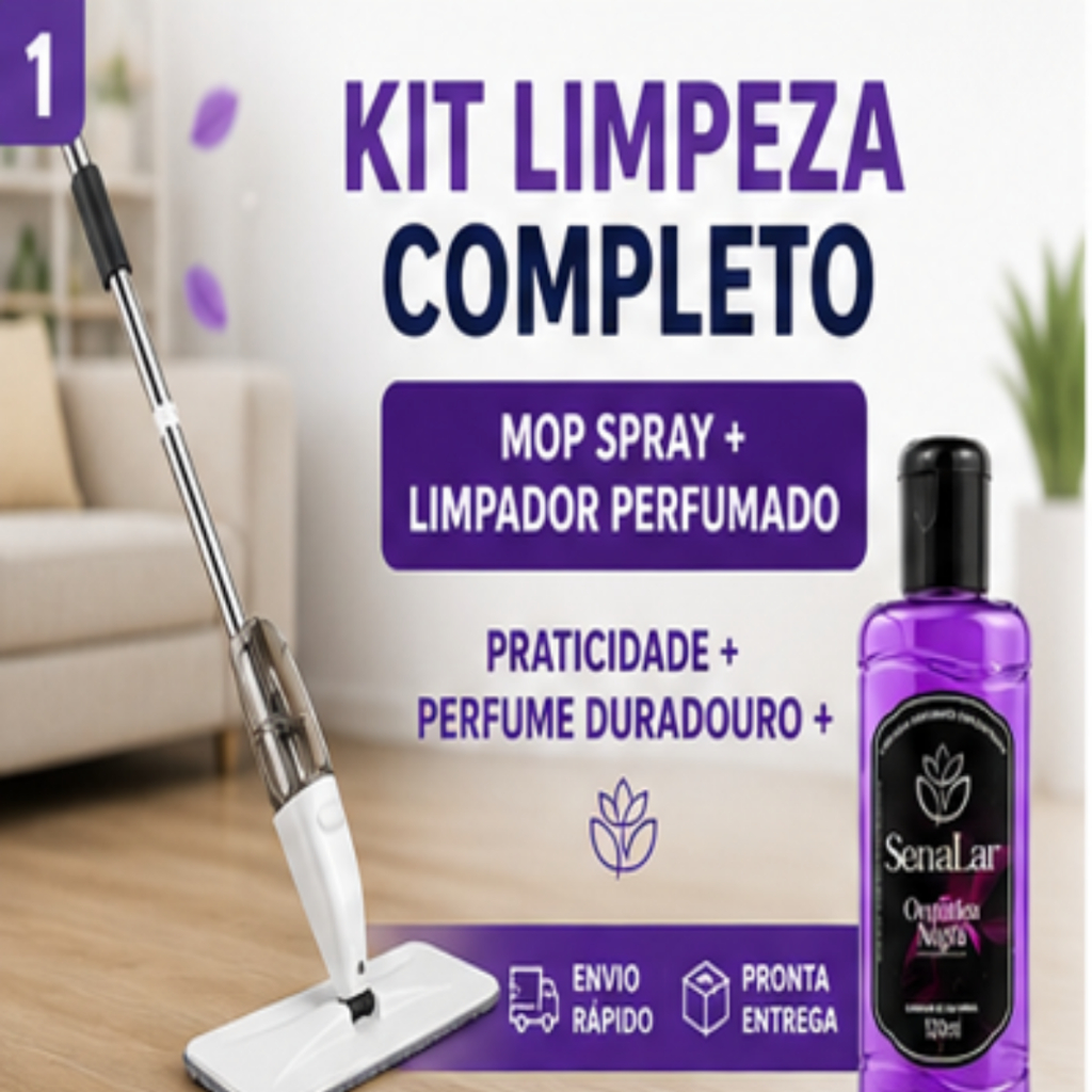 Kit limpeza Rodo Limpeza Vassoura Spray Mop Reservatório Limpador Orquídea Negra 120ml
