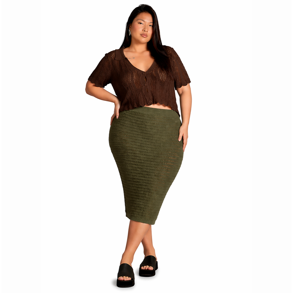 Saia Feminino Midi Tricot Algodão Plus Size Veste 46 ao 50