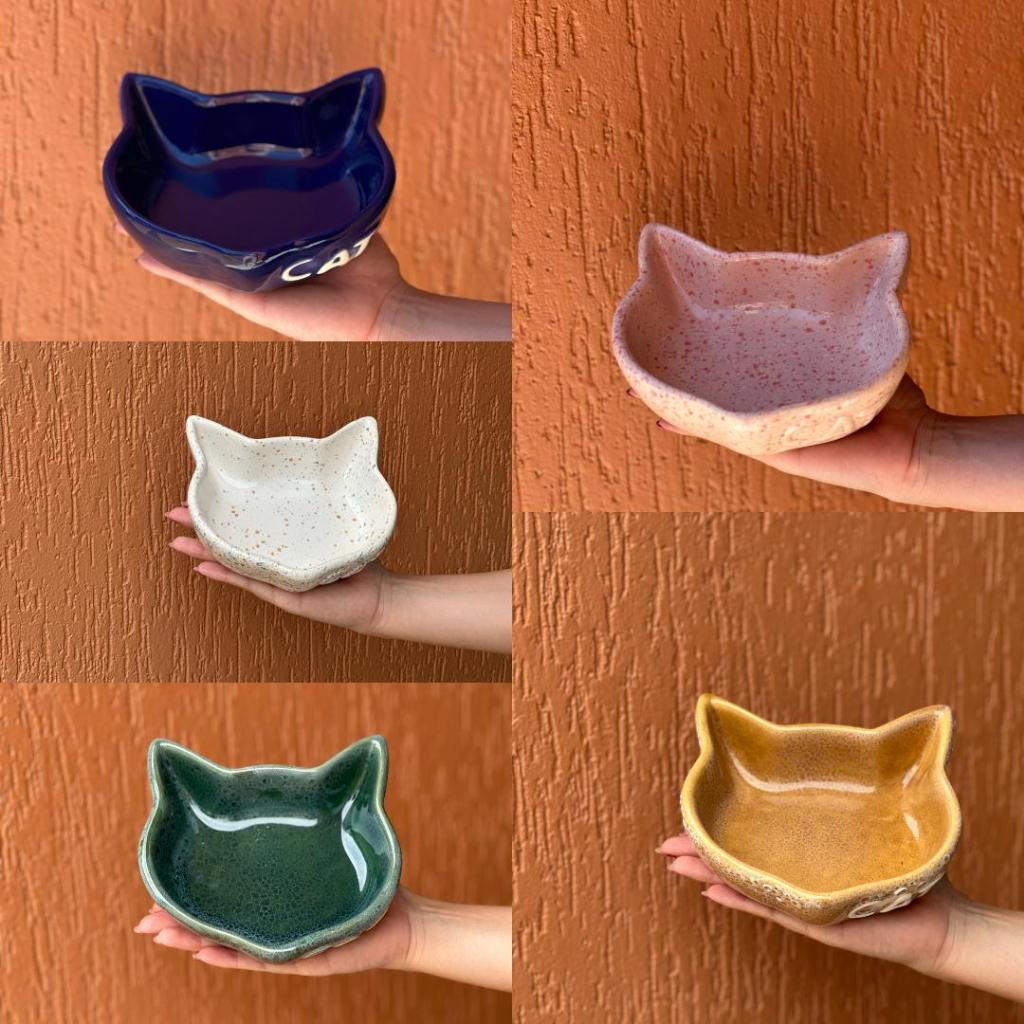 Comedouro para Gato em Cerâmica Esmaltada - Tigela Pet Artesanal - Pote para Gato - Prato para Gato - Pote ração Gato