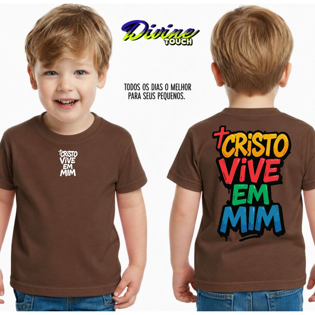Camiseta Infantil  Streetwear Malha 30.1 100% Algodão Camisa  Estilosa Cristo Vive em Mim Infantil