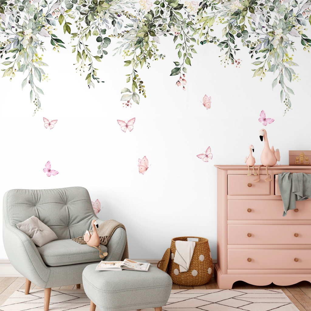 Papel De Parede Adesivo Floral Suspenso Com Borboletas - Vários Modelos