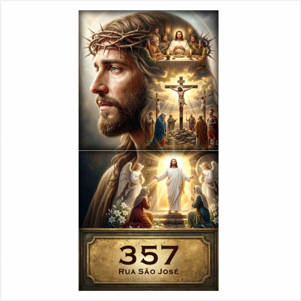 Azulejo Religioso Personalizado Número Casa Endereço Frase 2 Peças Placa Residencial Decorativa Mod7