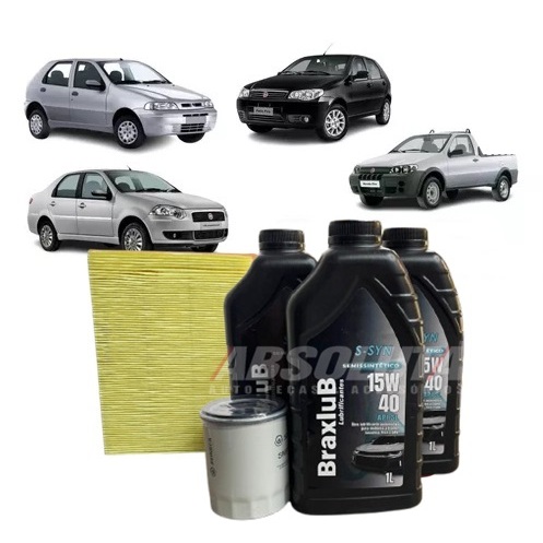 kit troca de óleo Palio Siena Strada Idea 1.0 1.4 8v FIRE 15w40 Motor Fire 3L + filtro de Ar e Óleo