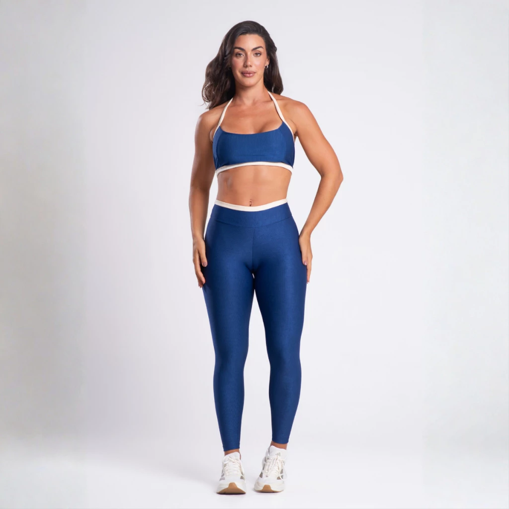 Conjunto Academia Feminino Canelado Top e Legging Frente Única Fitness Luxo — imagem 1