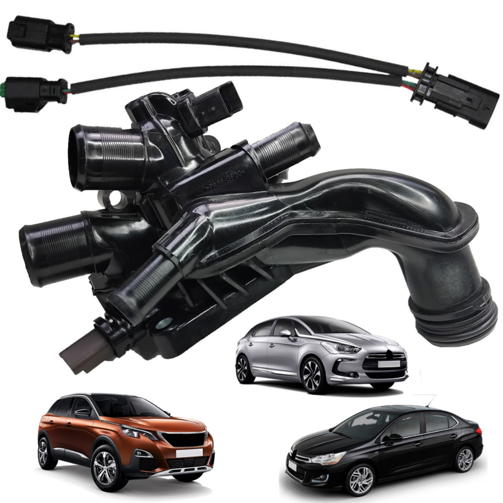 Kit Válvula Termostática + Chicote 1.6 THP Peugeot 308 408 3008 2008 Citroen DS3 DS5 C4 Lounge Mini