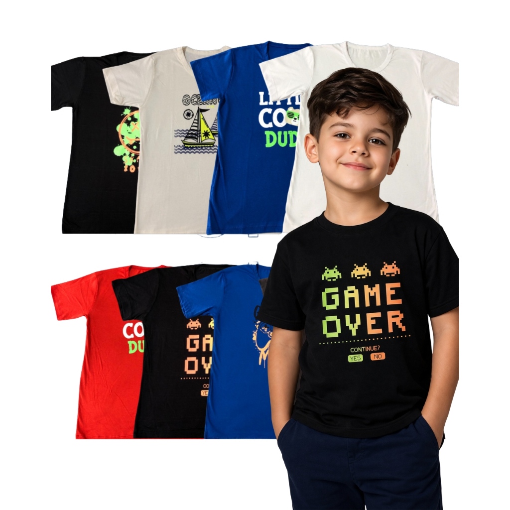 Kit 5 camisetas masculina infantil - Moda roupa para meninos - kit sortido