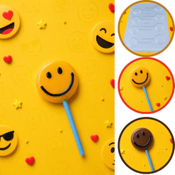 1~5 Forma BWB Simples Semiprofissional, Doces Finos Chocolates - SP Pirulito Feliz EMOJI SMILE (CHOCO)