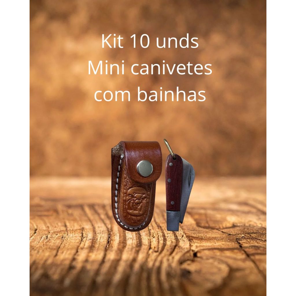 kit 10 unds Mini canivetes com bainhas de couro