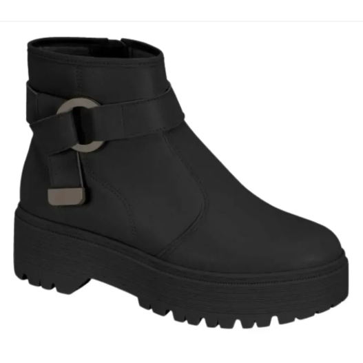 Bota Coturno Feminina Moleca Tratorada Cano Curto Fivela Preta