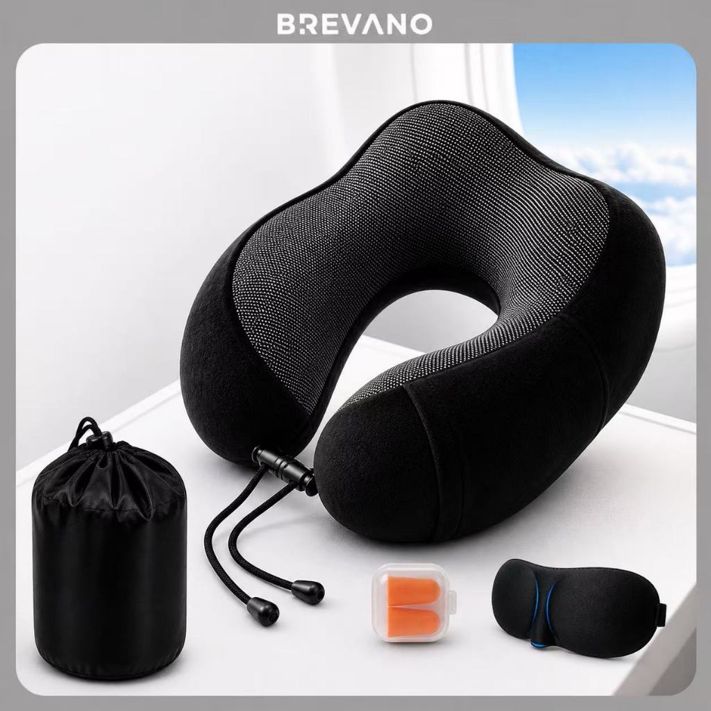 Kit Viagem Travesseiro Almofada Espuma Viscoelástica E Máscara Tapa Olho E Protetor Auricular
