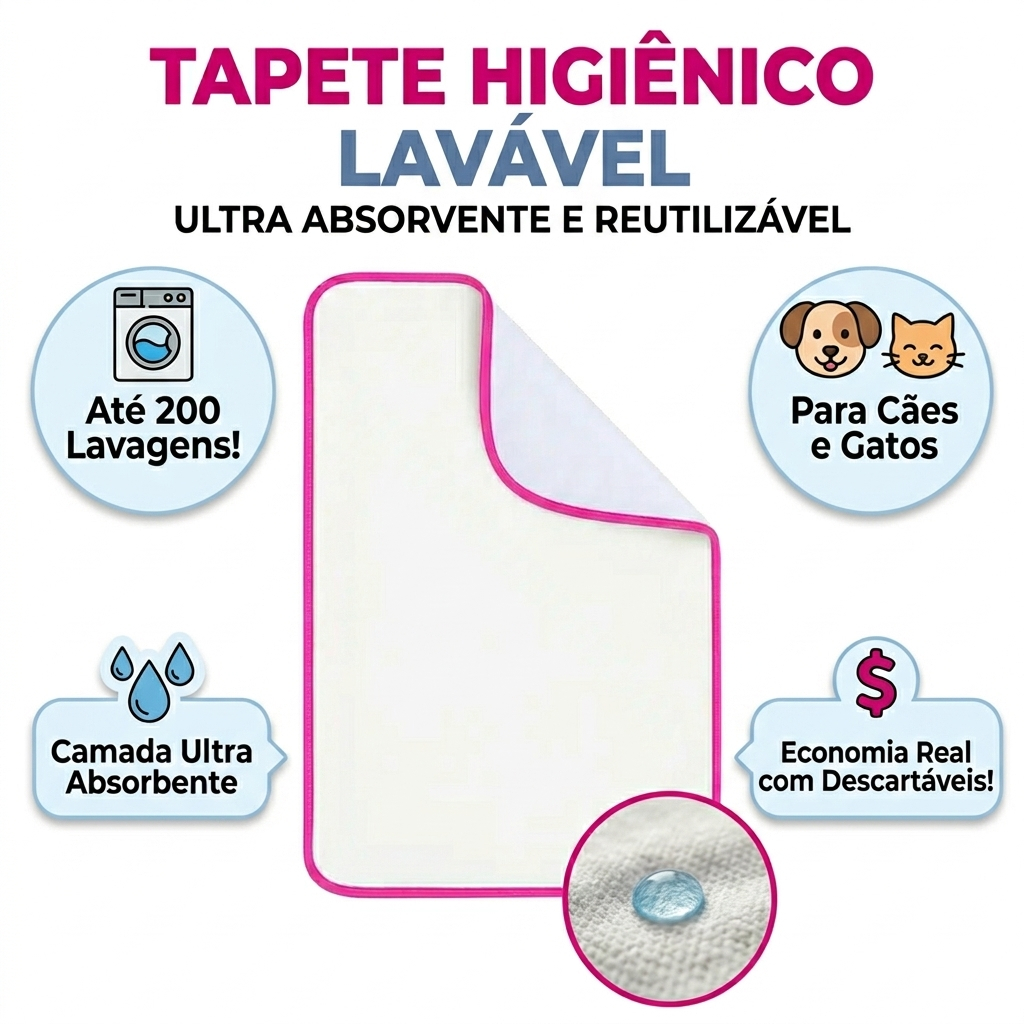 Tapete Higiênico Lavável Pet Impermeável 70x50cm Reutilizável para Cachorro e Gato Antivazamento
