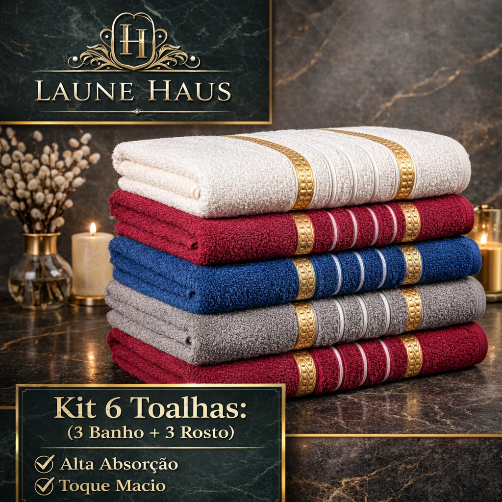 Kit 02 ou 04 Toalhas de Banho Premium Grande 70cm x 135cm 100% Algodão Alta Absorção Laune Haus