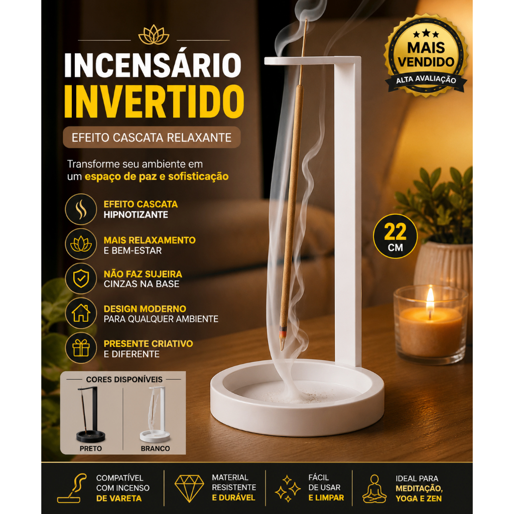 Imagem Incensário Invertido Cascata Moderno Porta Incenso Decorativo Zen Relaxante 22cm