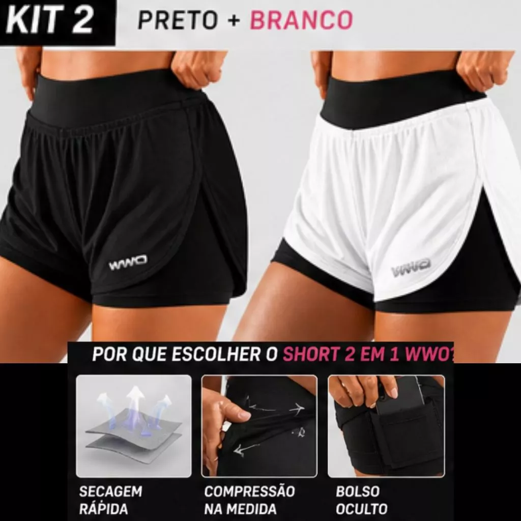 KIT 2 SHORT FEMININO 2 EM 1 DRY FIT ACADEMIA ESPORTE  CORRIDA C/ BOLSO OCULTO — imagem 1