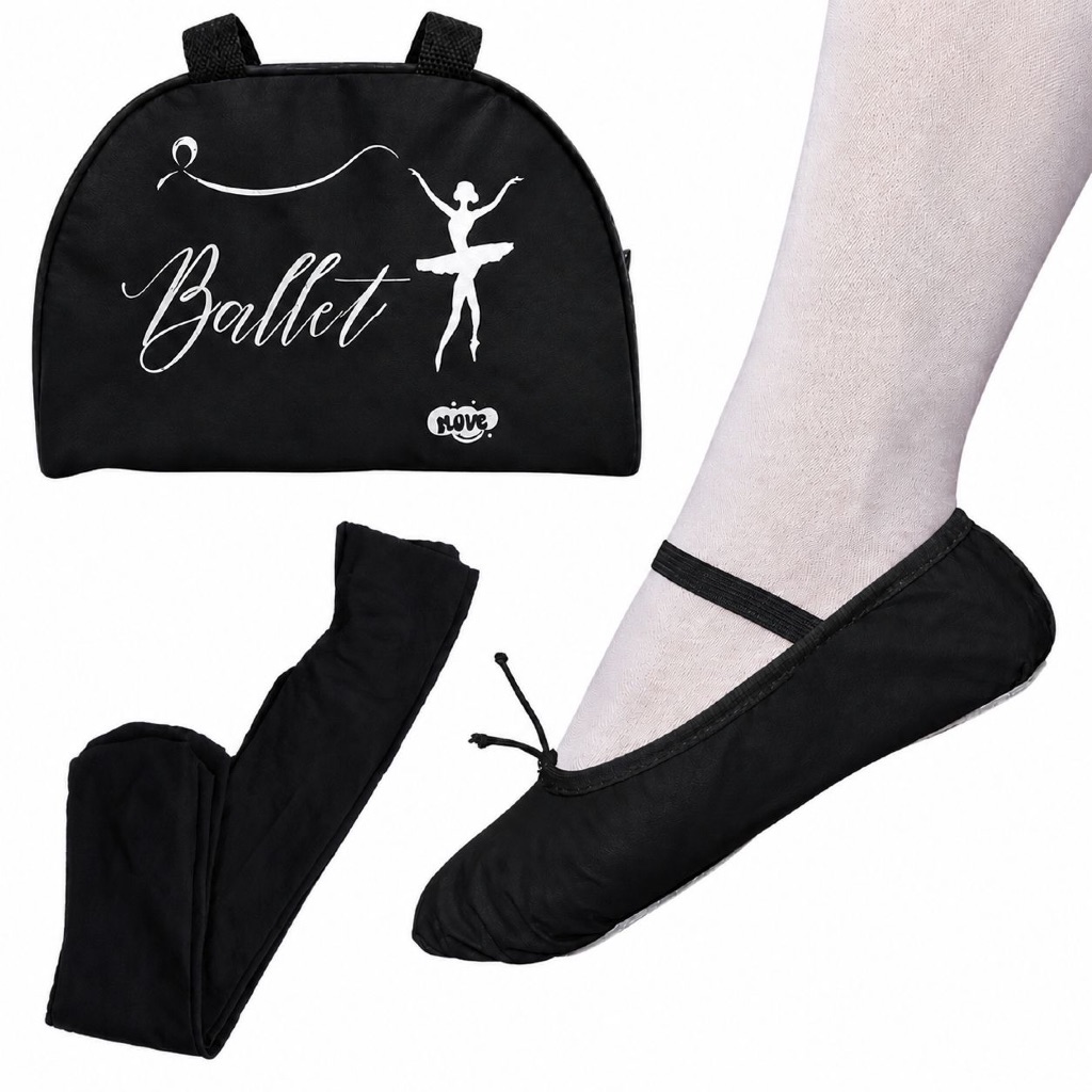 Kit Ballet Infantil 3 Peças: Bolsa  + Sapatilha + Meia calça- Acessórios Bailarina PRETA