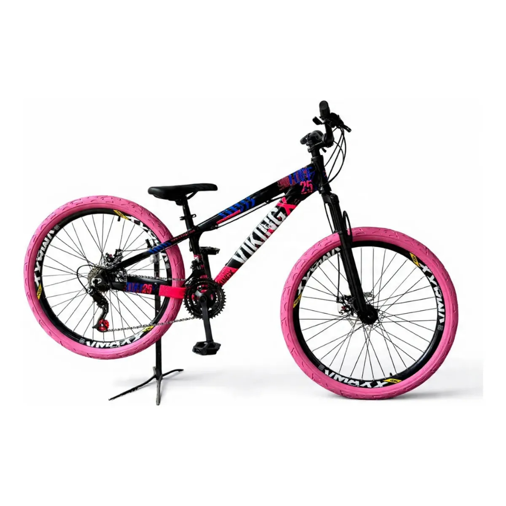 Bicicleta Vikingx Tuff25 Aro26 21V Roda Vmaxx Freio a Disco Pneu Flame Rosa - Preto Rosa
