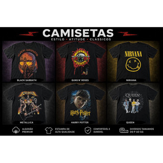 Camiseta Personalizada Rock – Black Sabbath | Queen | Nirvana | The Beatles | Guns N’ Roses | Metallica
