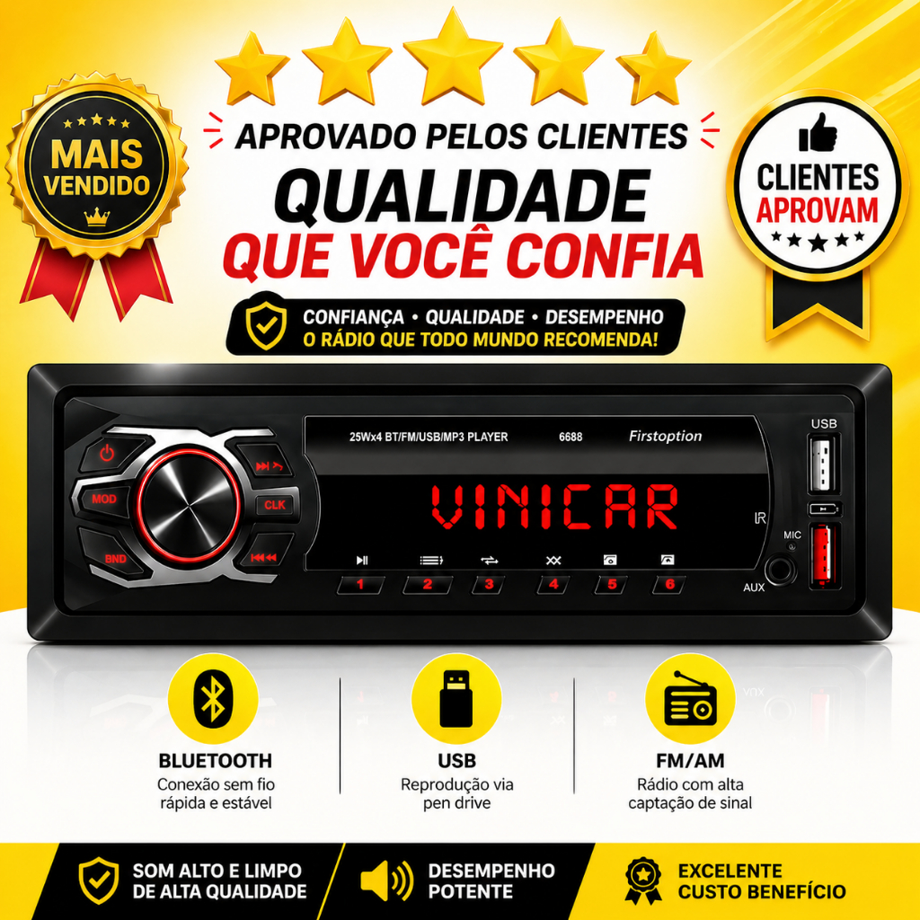 Auto Radio Automotivo Bluetooth 2usb Sd Mp3 Player Som Carro