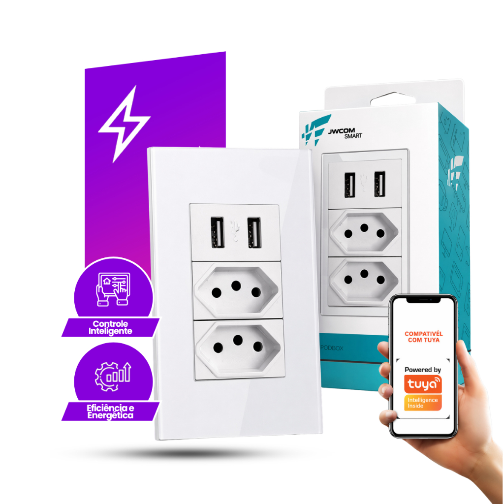 Tomada Inteligente Com 2 USB Carregador Embutido Compatível Alexa E Tuya WiFi Casa Smart