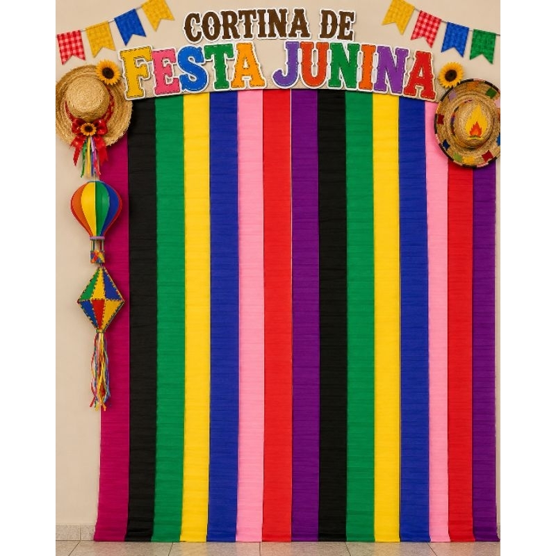 1 cortina de fitas coloridas para festa junina decoração arraiá 1x2m