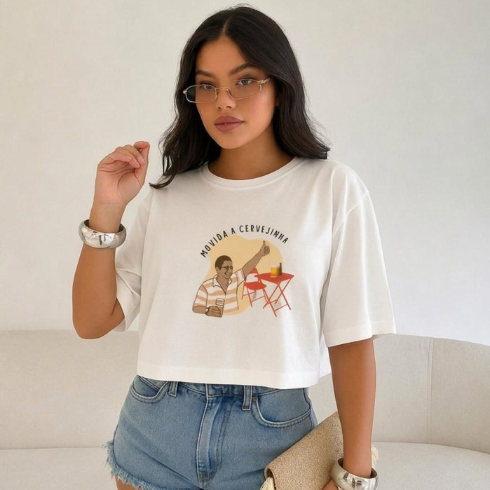 Cropped Blusa Over Sized 100% Algodão Look Feminino Estampado Frase  Brasil Estiloso Tendencia