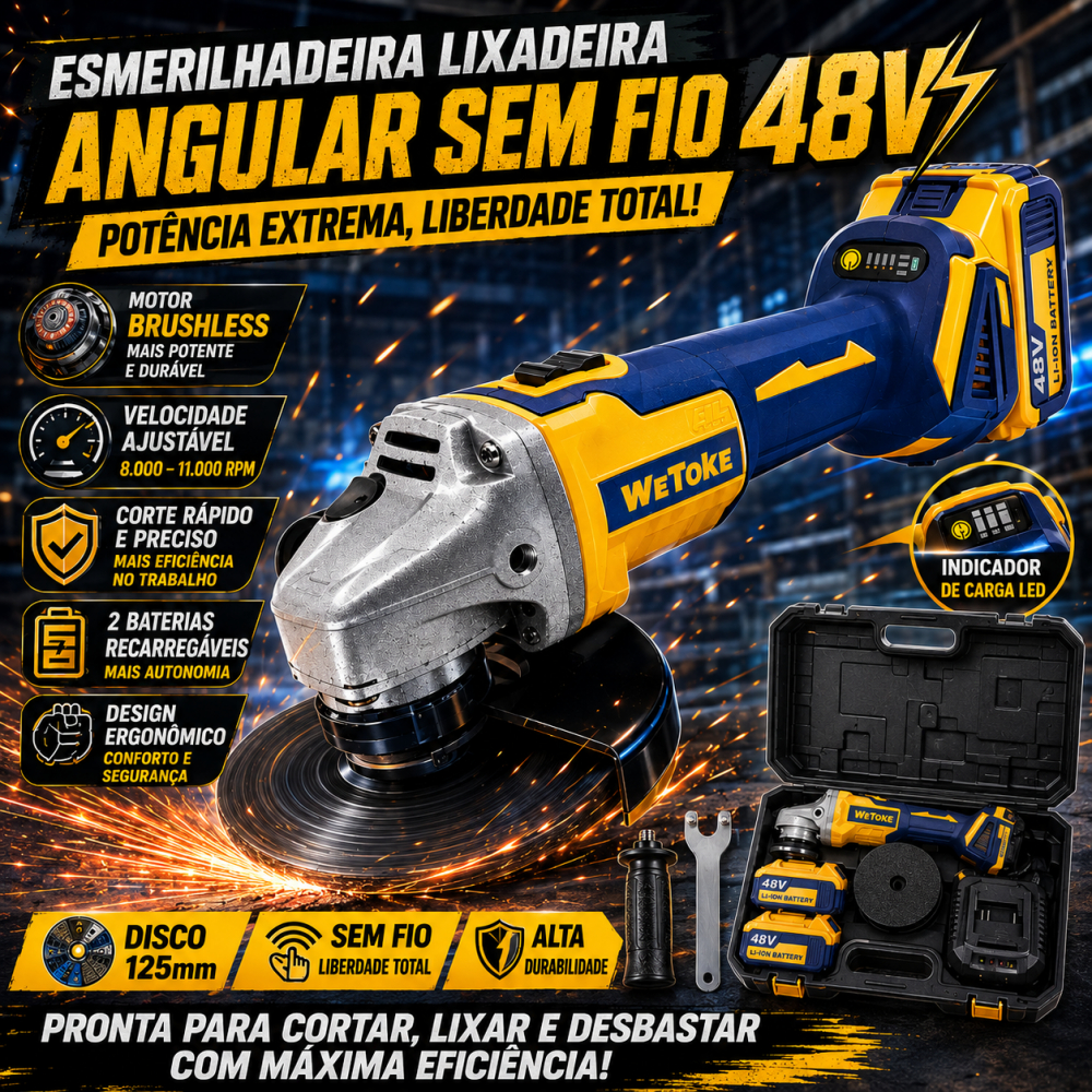 Esmerilhadeira Lixadeira Angular 48v 2 Baterias 11000rpm