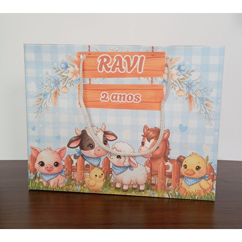 Sacolinha Personalizada Fazendinha menino | Lembrancinha Aniversário Infantil | Kit 10,20,30 unidades