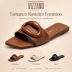 Tamanco Feminino Vizzano Rasteira Casual Confortável Sola Flexível Uso Diário Design Morderno e Novo