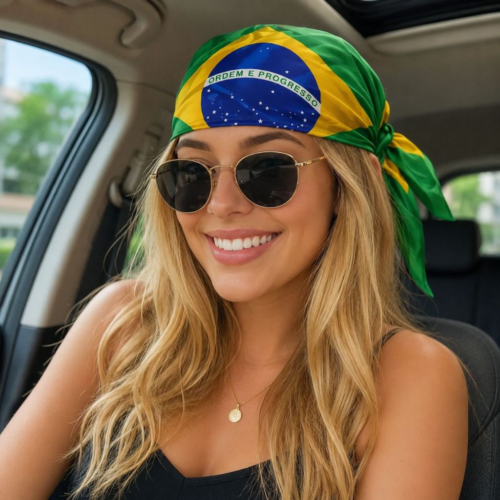 Lenço Bandana Bandeira do Brasil | Copa Jogo Seleção - Unissex Brilho Premium