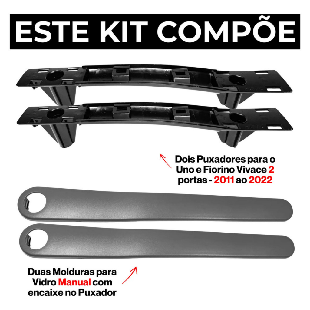 Conjunto Par Puxador e Acabamento Fiat Novo Uno Fiorino 2011 A 2022 - Porta Vidro Manual Original