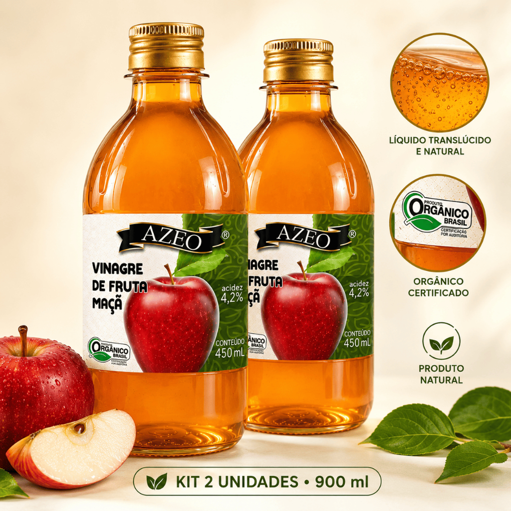 Imagem Vinagre de Frutas de Maçã Orgânico - Kit 2 Unidades 900 ml - Azeo
