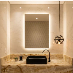 Espelho para Banheiros Retangular com LED À PILHA ou FONTE 12v Decoração Ambiente Moderno