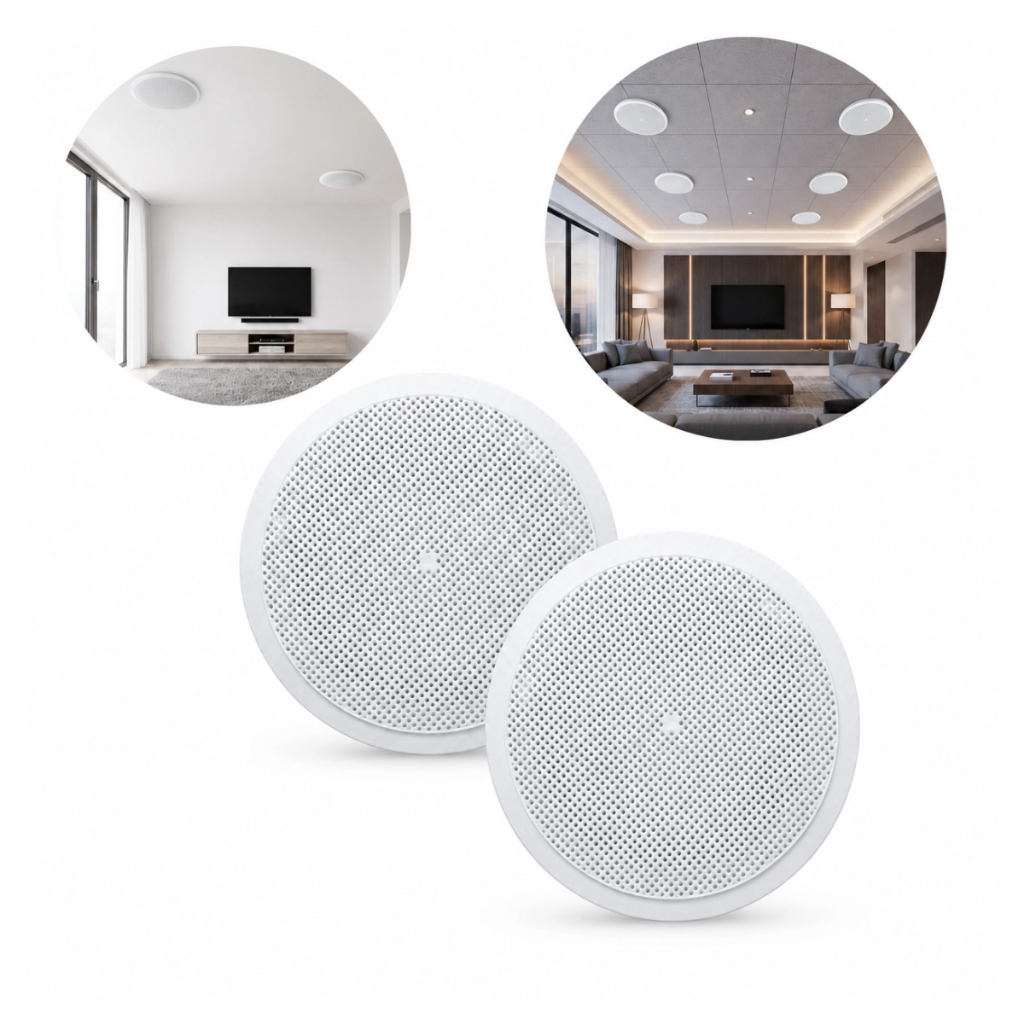 Par Alto Falante Teto Som Ambiente Leson 6” Full Range 55W 8 Ohms Embutir Gesso