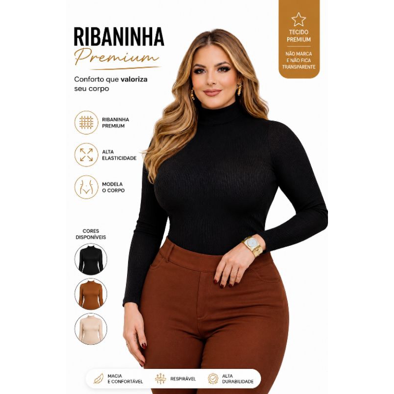 Cacharrel Blusa Gola Alta feminina Manga Longa do Básico ao Elegante no Frio do Inverno Ribaninha Premium Felpuda