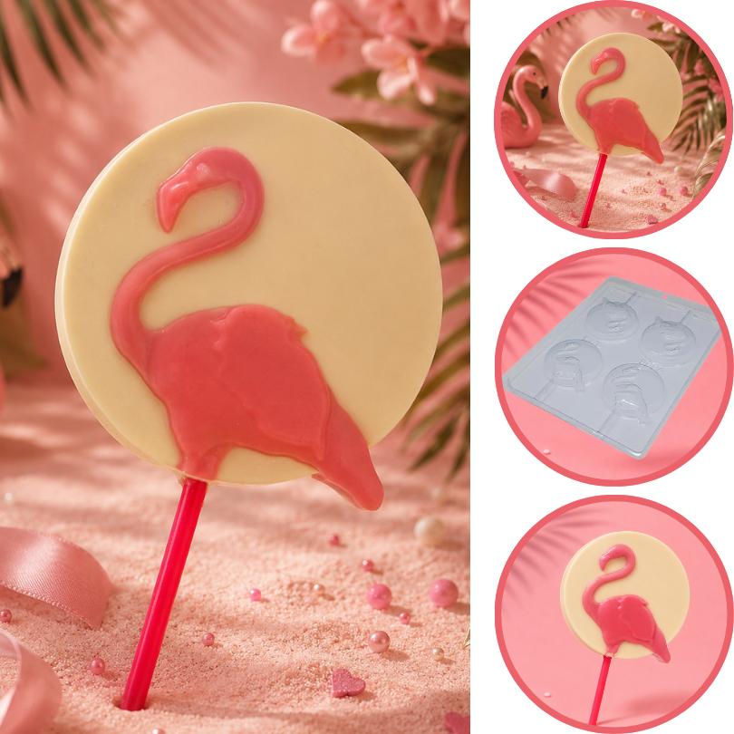 FORMA SIMPLES PIRULITO FLAMINGO CÓD.:9694 (D4) EM ACETATO BWB PARA BOMBOM, DOCES DE CHOCOLATE E CONFEITARIA. (CHOCO)