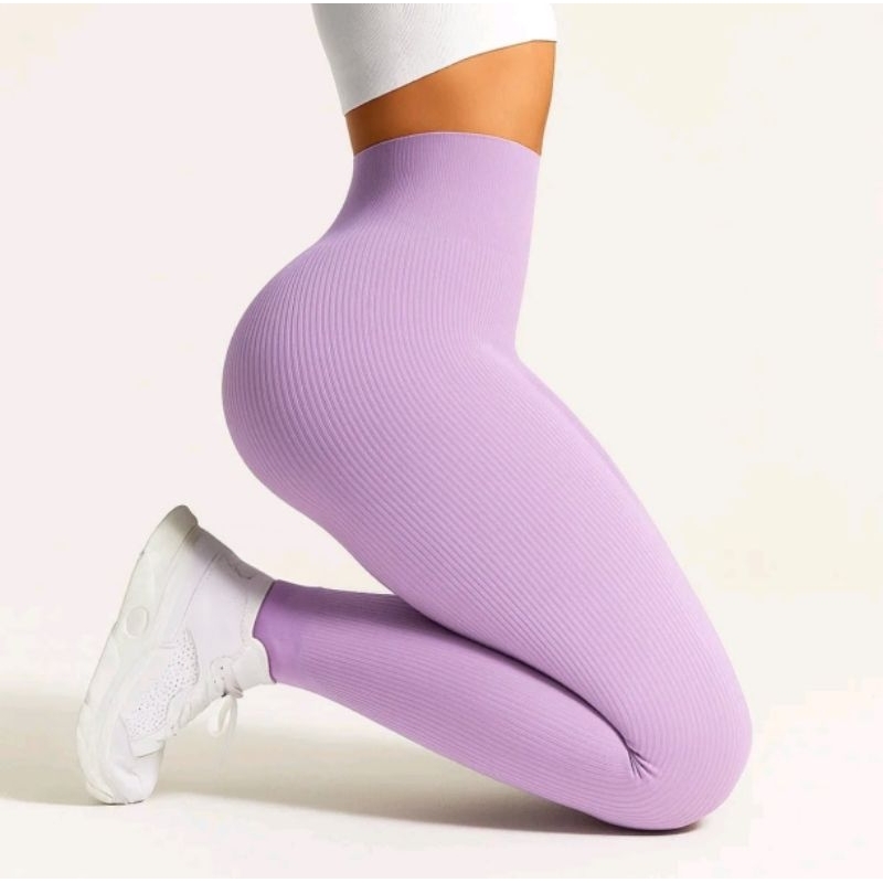 Legging feminina canelada premium leggings sem costura de cintura alta