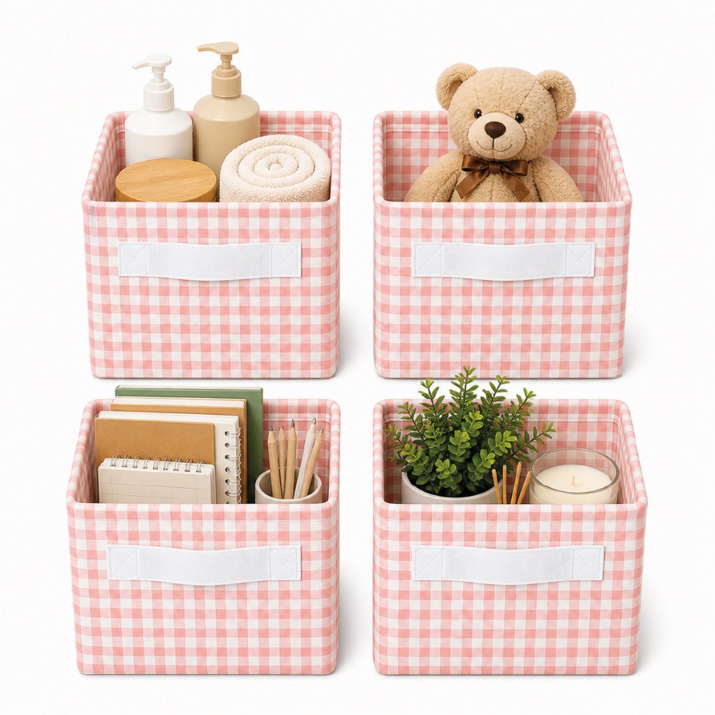 Kit 4 un. Caixa Cesto Organizador Dobrável Linho Organizador De Nicho Roupas Brinquedos | ROSA
