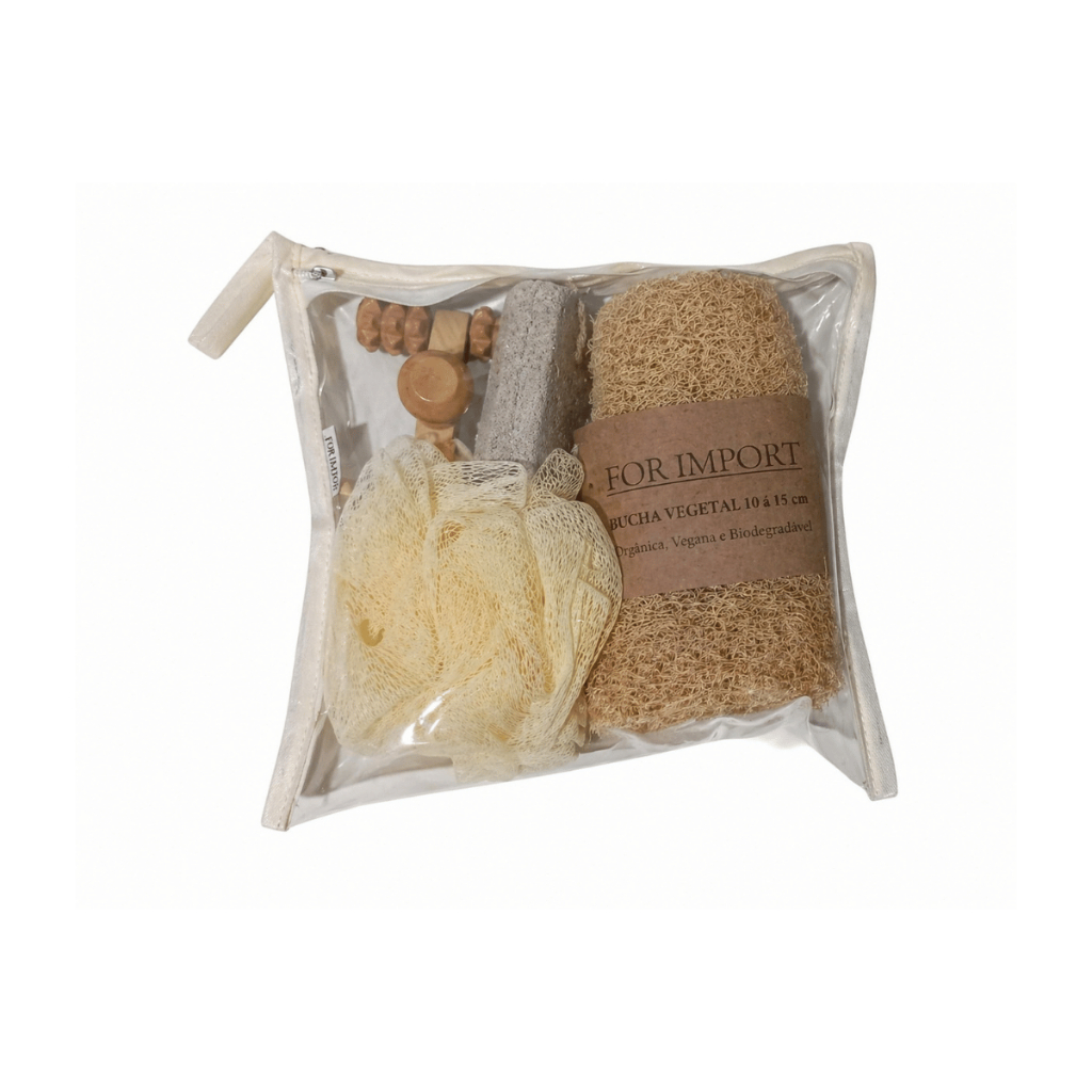 Kit Spa Banho Premium Relaxante Esponja Massageador Pedra Pome Cuidado Pessoal