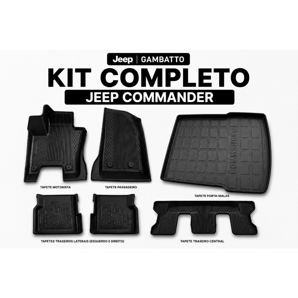 Kit tapetes borda elevada interno + tapete portal malas Commander Original Jeep