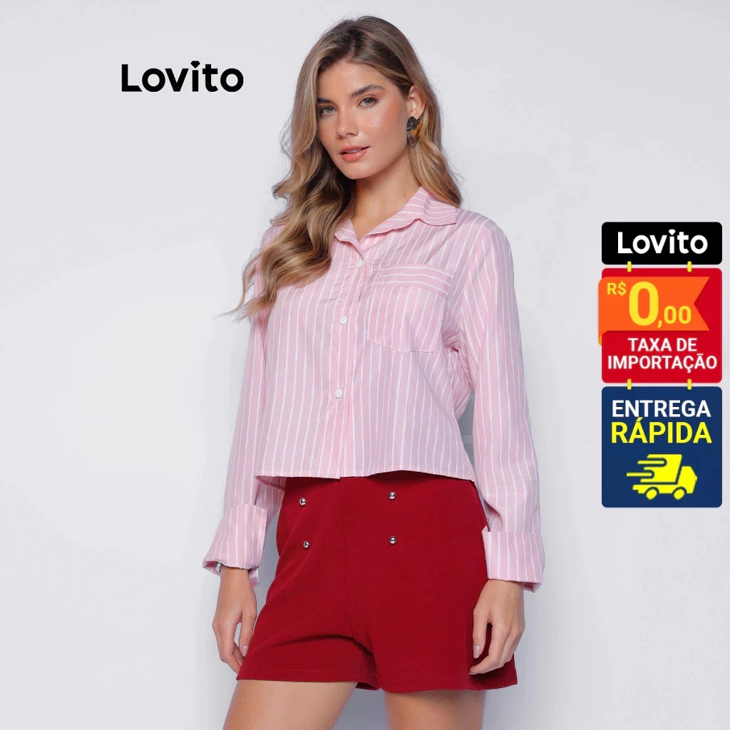 Lovito Camisa Listrada Manga Longa Moda Feminina BRBLB1305BRL1335 · foto 2