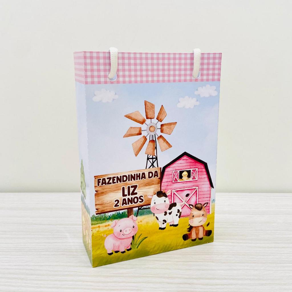 SACOLINHA P PERSONALIZADA FAZENDINHA ROSA / LEMBRANCINHA FAZENDINHA ROSA / ANIVERSÁRIO FAZENDINHA MENINA